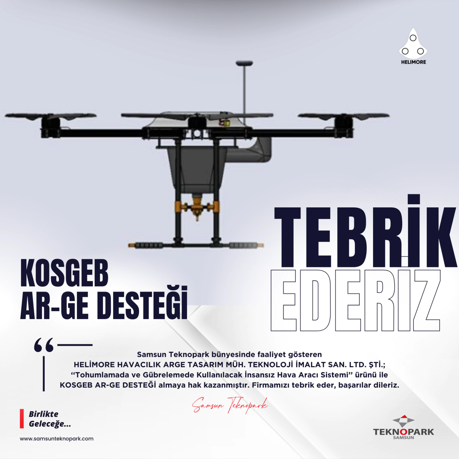 Samsun Teknopark bünyesinde faaliyet gösteren Helimore Havacılık Ar-Ge Tasarım Mühendislik firmasına KOSGEB’den Destek!